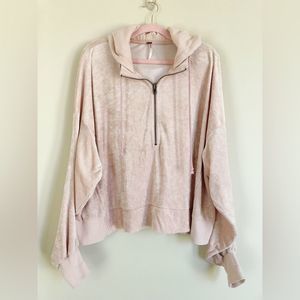 Free People Pink Velour Half Zip Hoodie Oversized Size Small